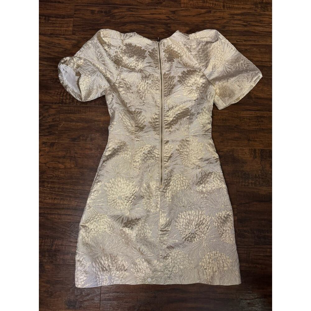 Lilly Pulitzer Brocade Puff Sleeve Mini Dress Metallic Gold White Size 4 - Picture 8 of 9